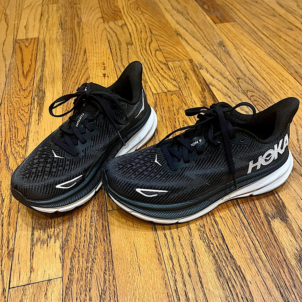 HOKA One One Clifton 9 Sneakers in Black and White - Picture 8 of 16